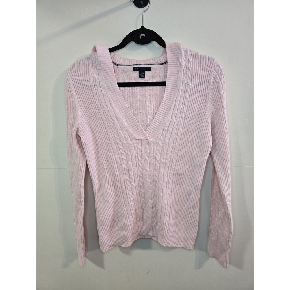 Tommy Hilfiger Pink Cable Knit Hooded Sweater Women's Medium